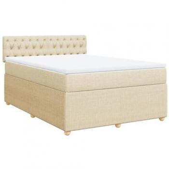 Cama Box Spring con Colchón de Tela Color Crema 160x200 cm