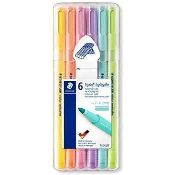 Rotulador Staedtler Triplus Highlighter, forma triangular ergonómica, alta calidad, fabricado en Alemania, juego con 6 colores pastel, ancho de línea 1 – 4 mm, 362 CSB6