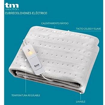 TM Electron TMHEP200 Cubre colchones calientacamas eléctrico, 60W, 3 Niveles de Temperatura, Apagado automático, Lavable, 150x80 cm