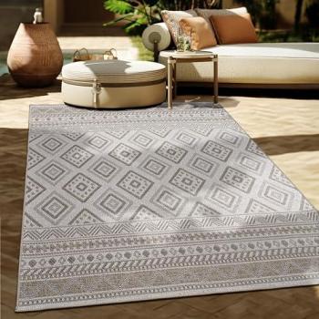 Alfombra Exterior Interior Boho Étnico Moderno 120x160 cm Beige 2