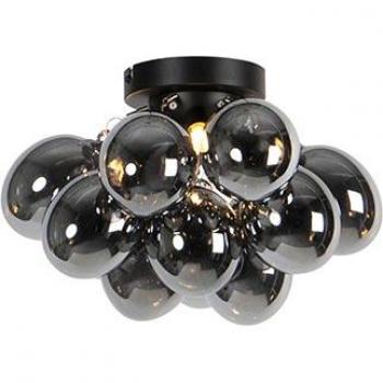 Plafón Art Deco negro cristal ahumado 3-luces 30 x 32 cm - UVAS
