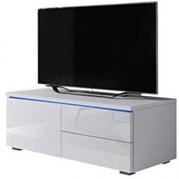 Mueble TV Nashville 130 LED Blanco Brillante con 1 Puerta y 2 Cajones, 100x35x45cm