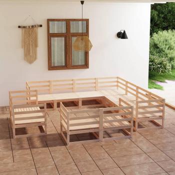 Juego de sofás de jardín 11 piezas de madera maciza de pino