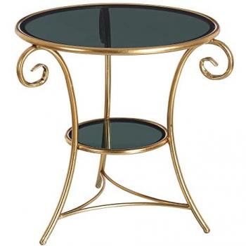 Mesa auxiliar dorada de cristal y hierro, dimensiones 66 x 60 x 62 cm