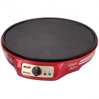 Ariete 183 CREPERA Party Time, 1000 W, termostato Regulable, Revestimiento Antiadherente, 2 espátulas de Madera, indicador Luminoso Encendido, Apagado y Listo para Usar, Negro Rojo