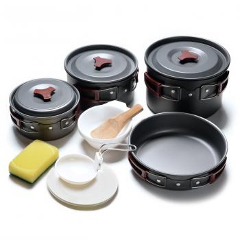 Odoland Acampar Kit de utensilios de cocina de 3 a 5 personas - 14-en-1 Portable hoguera de Cook Set Utensilios equipo de cocina para el campamento itinerante equipo de senderismo al aire