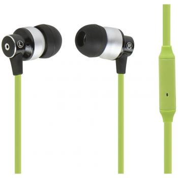 Monoprice Hi-Fi Reflective Sound Technology Earpbuds Headphones w/ Microphone-Green/Silver