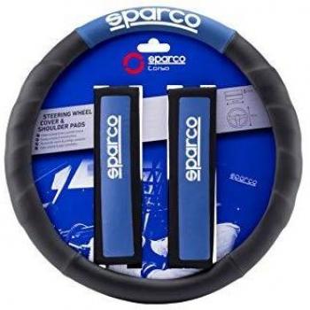Sparco SPC1111KAZ Almohadillas y Funda de Volante, Negro/Azul