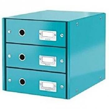 Organizador Leitz Click & Store con 3 cajones para formatos A4, color azul hielo