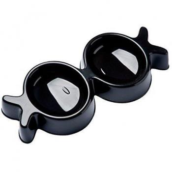 United Pets Fishkiss Cat Double Bowl, Black