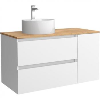 Mueble de baño Bequia con encimera y lavabo posar, 90 cm, color blanco, incluye coqueta y 1 puerta