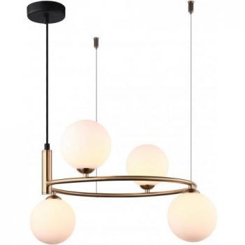 Lámpara colgante moderna dorada Amily con 4 luces y pantalla blanca, tipo G9