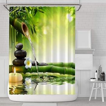 Aitsite 2019 El más Nuevo Bambú Flamenco Aguacate Ducha Cortina Impermeable a Prueba de moldes Resistente al baño Cortina Lavable Baño Cortina Tela de poliéster con 12 Ganchos 180x180cm