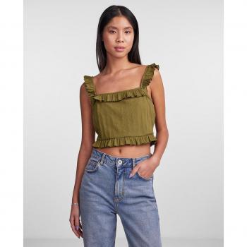 Top crop de mujer de tirantes con volante - Pieces