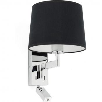 Aplique de pared con luz de lectura Artis Cuerpo Acero, Tela 39 cm, Faro Barcelona, cromo/negro