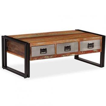 vidaXL Coffee Table with 3 Drawers Solid Reclaimed Wood 100x50x35 cm