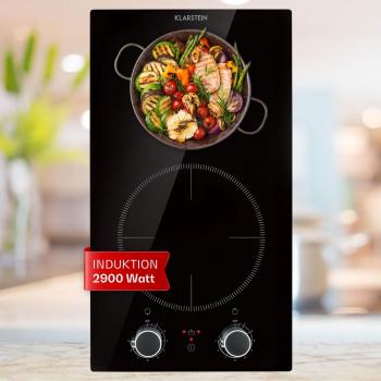 Placa de Inducción Doble 2900W con Control Giratorio y Vidrio Negro