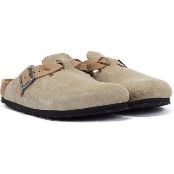 Women's Taupe Suede Birkenstock Boston Clogs