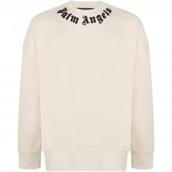 Palm Angels Men's Cotton Crew-Neck Sweatshirt in White | Size Large | PMBA026F24FLE009 Color 0310
