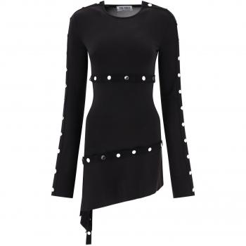 The Attico Women's Studded Asymmetric Dress in Black, Size 38, 241WCA273A014100, Short Dresses, female, Black, Size: 2XS Dress with snap closures