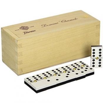 Fournier- DOMINO CHAMELO CELULOIDE CAJA MADERA, Color marrón