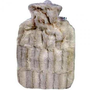 HUGO FROSCH Classic Faux Fur Cover and Inner Lining Bolsa de Agua Caliente con Funda de Piel sintética y Forro Interior, Unisex, Crema, Talla única