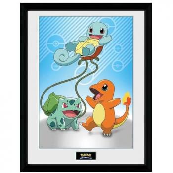 Póster Enmarcado de Pokémon Kanto (Charmander, Squirtle y Bulbasur) 30x40 cm, Multicolor, Madera