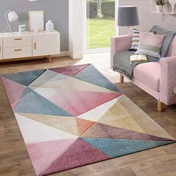 Alfombra Pelo Corto Tendencia Pastel Diseño Geométrico Inspiración Multicolor, tamaño:70x250 cm
