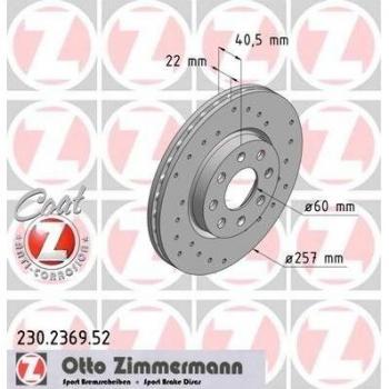 Disco de freno Zimmermann Sport Coat Z 230.2369.52, ventilado y perforado