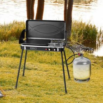 2-in-1 Portable Propane Camping Grill and Stove with Detachable Legs