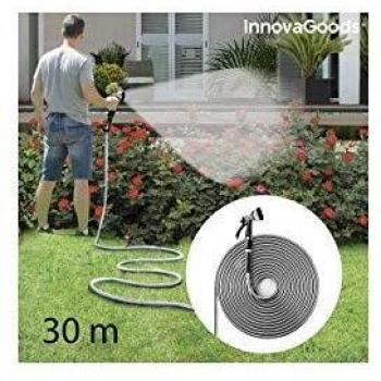 InnovaGoods IG114017 Manguera Metálica Irrompible, Plateado/Negro