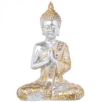 Figura Decorativa Buda Dorado Plateado Plástico 18 x 28 x 40 cm Alexandra House Living