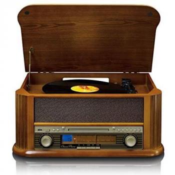 Classic Phono TCD2550 Tocadiscos Vintage - Discos de Vinilo Retro - Radio Cassettes con Reproductor de CD/LP/Casete - 33/45 / 78 RPM - 2 x 4,5 Watt RMS - Madera