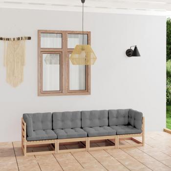 4-Seater Garden Sofa with Cushions Solid Pine Wood