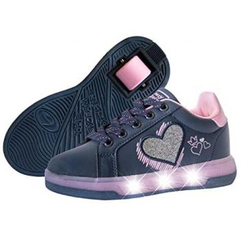 Zapatillas con ruedas Breezy Rollers Light Heart - Suela con luz LED - color Morado y Rosa, modelo 2195690, incluye luces en la suela, diseño de skateboarding, calzado deportivo brillante para niños