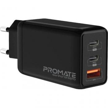 Promate Ganport3-65PD Cargador GaN 65W USB-C x 2 (65W) USB-A (30W)