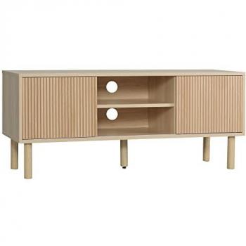 Mueble TV Urban Craft 115x40x49 cm para televisores hasta 50 pulgadas, con 2 puertas correderas, 2 nichos y pasacables, acabado en madera clara