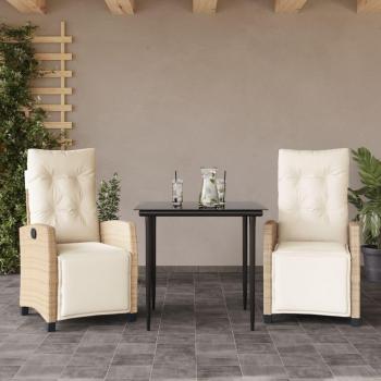3-Piece Beige Poly Rattan Garden Dining Set with Cushions