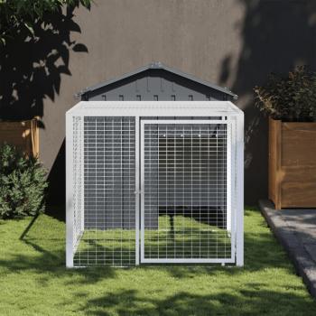 Gallinero con Corral Jaula de Gallinas Acero Galvanizado Color Gris Claro, Antracita - 117x201x123 cm