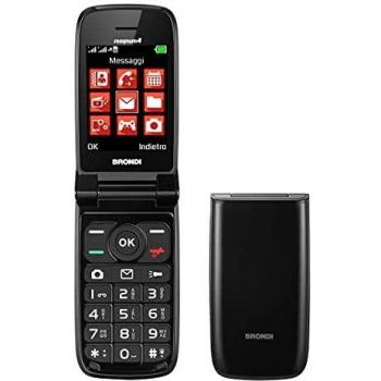 Teléfono Celular Brondi Magnum 4 Negro Dual Sim, Pantalla Maxi de 2.8, Teclado Físico Retroiluminado, Flip Activo, Cámara de 1.3 MP, Batería de
