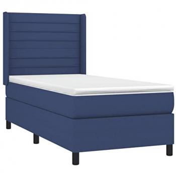 Cama Box Spring con Colchón Tela Azul 100x200 cm