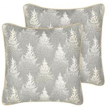 Set de 2 cojines decorativos gris con estampado de árbol de Navidad, 45 x 45 cm, funda de algodón extraíble y relleno de poliéster