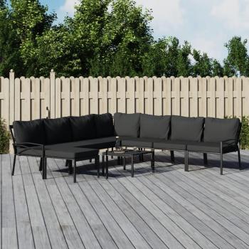 9-Piece Steel Garden Lounge Set with Grey Cushions