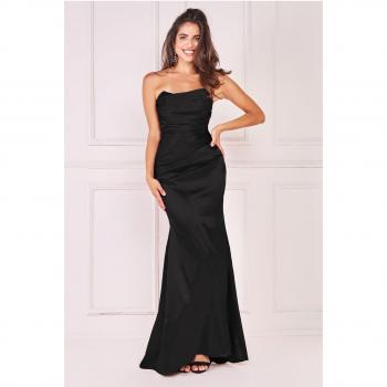 Goddiva Satin Bandeau Maxi Dress - Black