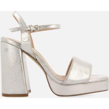 Sandalias de tacón plateadas con pala acolchada para mujer