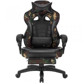 Silla de Escritorio Gaming Ergonómica WOLTU con Cuero Sintético, Apoyacabezas y Cojín Lumbar, Giratoria y Ajustable 145 Grados