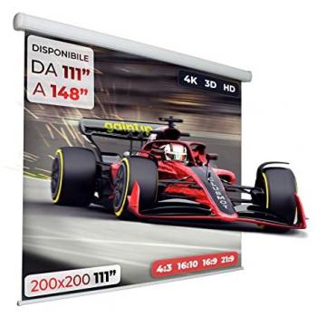 Pantalla de proyección motorizada Gainup 200x200 cm formato 4:3, 16:9, 16:10 con tela blanca y respaldo negro