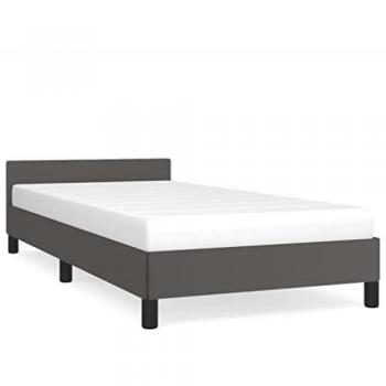 Estructura de cama con cabecero cuero sintético gris 90x200 cm