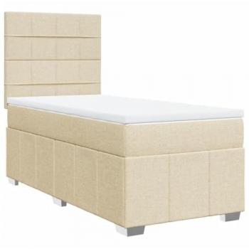 Cama Box Spring con Colchón de Tela Color Crema 90x190 cm
