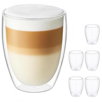 Set de 6 Vasos de Doble Pared para Latte Macchiato, 350 ml, Apto para Lavavajillas, Vidrio Transparente - Relaxdays